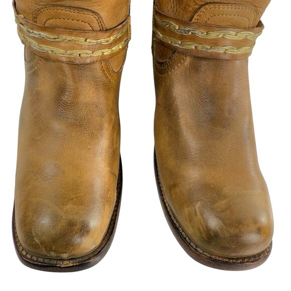 Bed Stu Harness Biker Western Moto Boots Tan Leather Distressed Women Size 10 - Picture 3 of 12